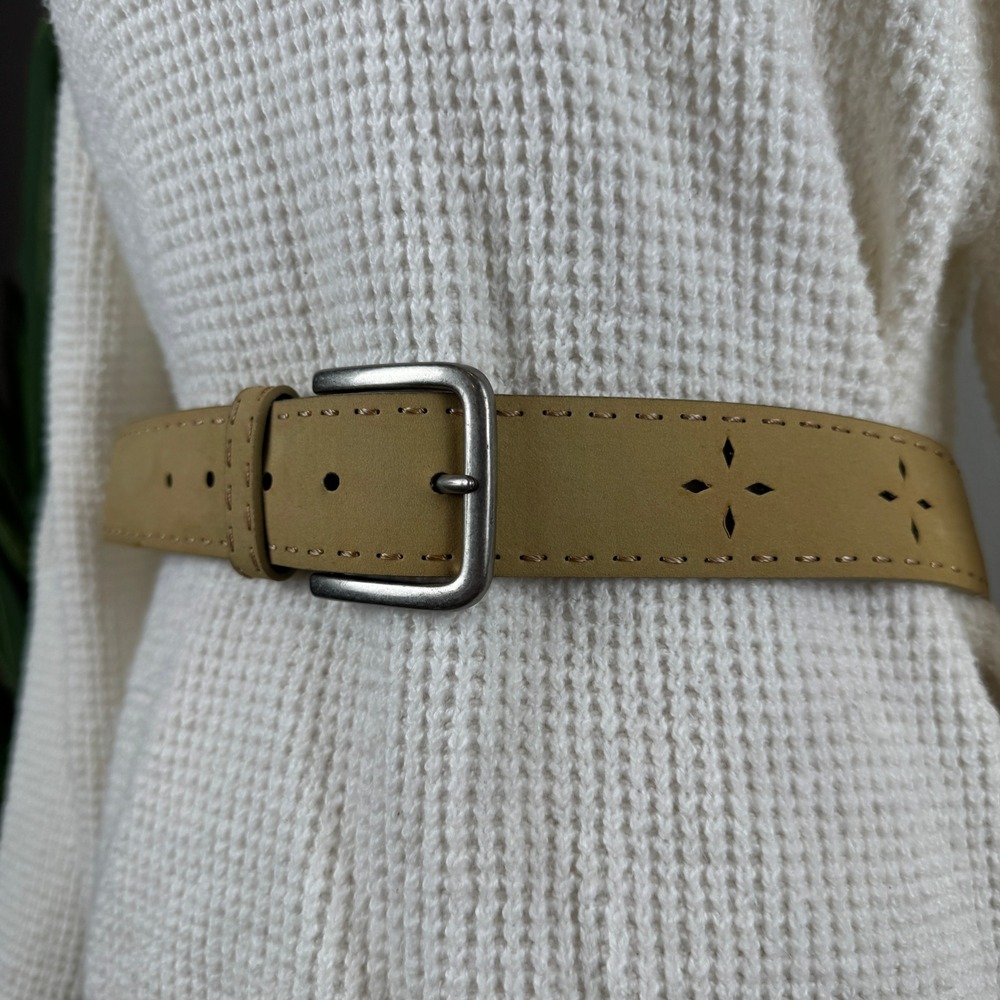 Vintage Y2K Festival Indie Laser Cut Belt Women Large Tan Manmade Leather - Picture 7 of 8